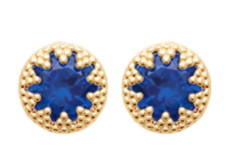 BOUCLES D'OREILLES Dame clous forme ronde avec cristal bleu  PLAQUE  OR