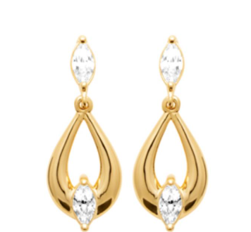 BOUCLES D'OREILLES Dame pendantes empierrées  PLAQUE  OR