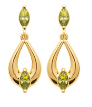 Charger l&#39;image dans la galerie, BOUCLES D&#39;OREILLES Dame pendantes empierrées vertes  PLAQUE  OR
