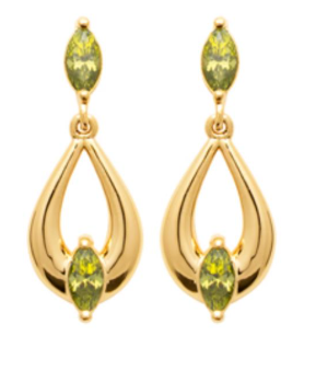 BOUCLES D'OREILLES Dame pendantes empierrées vertes  PLAQUE  OR