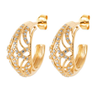 BOUCLES DOREILLES Dame Demi-Créoles ajourées et empierrées PLAQUE OR