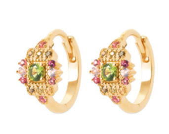 BOUCLES DOREILLES Dame Créoles empierrées multicolores PLAQUE OR