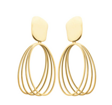 Charger l&#39;image dans la galerie, BOUCLES D&#39;OREILLES Dame pendentifs 3 ovales ACIER DORE INOXYDABLE
