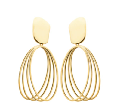 BOUCLES D'OREILLES Dame pendentifs 3 ovales ACIER DORE INOXYDABLE