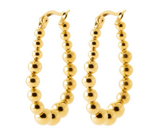 Charger l&#39;image dans la galerie, BOUCLES D&#39;OREILLES Dame Créoles ovales boules ACIER DORE INOXYDABLE
