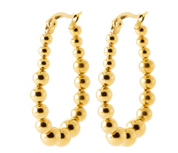 BOUCLES D'OREILLES Dame Créoles ovales boules ACIER DORE INOXYDABLE