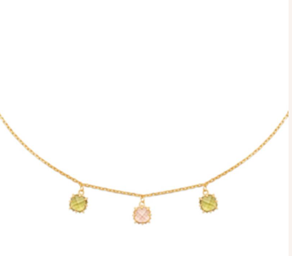 COLLIER Dame  pendentiFs oxydes vers et roses PLAQUE OR