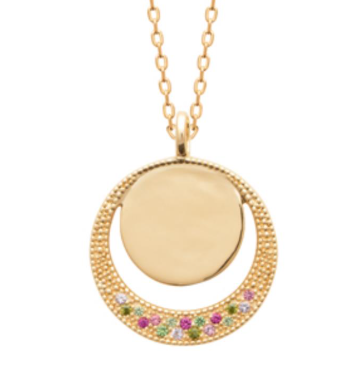COLLIER Dame pendentif rond avec oxydes multicolores PLAQUE OR