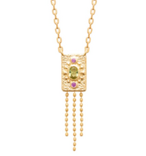 Charger l&#39;image dans la galerie, COLLIER Dame pendentif rectangle avec oxydes multicolores PLAQUE OR
