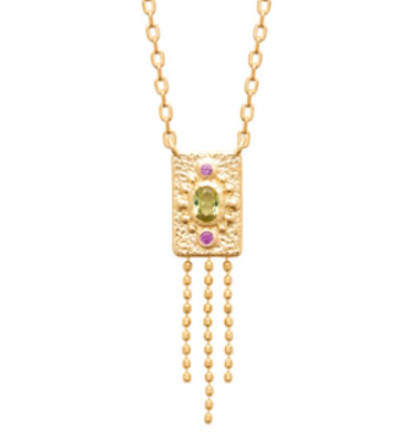 COLLIER Dame pendentif rectangle avec oxydes multicolores PLAQUE OR