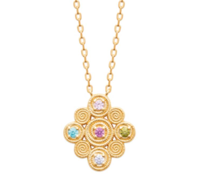 COLLIER Dame pendentif losange avec oxydes multicolores PLAQUE OR
