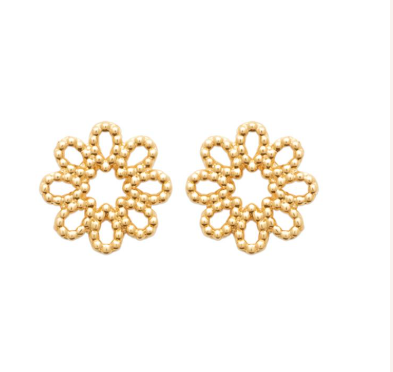 BOUCLES D OREILLES Femme FLEUR PLAQUE OR