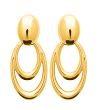 Charger l&#39;image dans la galerie, BOUCLES D&#39;OREILLES Dame pendentifs 2 ovales ACIER DORE INOXYDABLE
