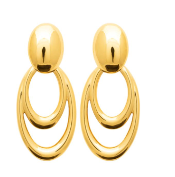 BOUCLES D'OREILLES Dame pendentifs 2 ovales ACIER DORE INOXYDABLE