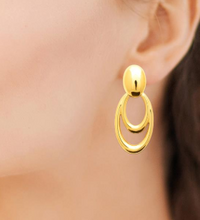 Charger l&#39;image dans la galerie, BOUCLES D&#39;OREILLES Dame pendentifs 2 ovales ACIER DORE INOXYDABLE
