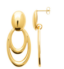 Charger l&#39;image dans la galerie, BOUCLES D&#39;OREILLES Dame pendentifs 2 ovales ACIER DORE INOXYDABLE
