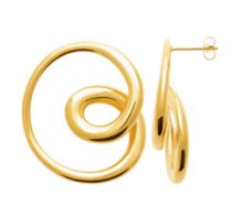 Charger l&#39;image dans la galerie, BOUCLES D&#39;OREILLES Dame pendantes FORME VOLUTE ACIER DORE INOXYDABLE
