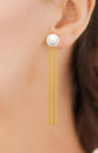 Charger l&#39;image dans la galerie, BOUCLES D&#39;OREILLES Dame pendantes perle et fils ACIER DORE INOXYDABLE
