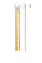 Charger l&#39;image dans la galerie, BOUCLES D&#39;OREILLES Dame pendantes perle et fils ACIER DORE INOXYDABLE
