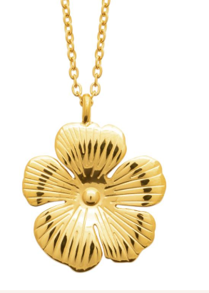 COLLIER Femme  Motif fleur  ACIER ET PVD DORE