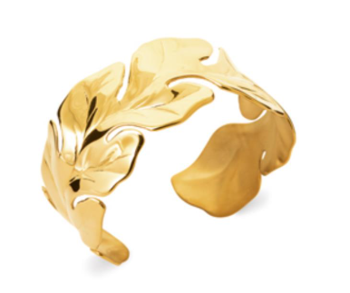 JONC ouvert Femme ACIER DORE motif feuille