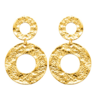 BOUCLES D'OREILLES Dame pendentifs 2 ronds ACIER DORE INOXYDABLE