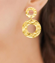 Charger l&#39;image dans la galerie, BOUCLES D&#39;OREILLES Dame pendentifs 2 ronds ACIER DORE INOXYDABLE
