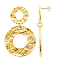 Charger l&#39;image dans la galerie, BOUCLES D&#39;OREILLES Dame pendentifs 2 ronds ACIER DORE INOXYDABLE
