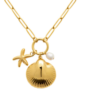 COLLIER Femme ACIER DORE COQUILLAGE