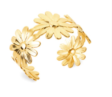 JONC ouvert Femme ACIER DORE motif marguerite