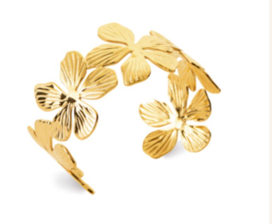 JONC ouvert Femme ACIER DORE motif fleur