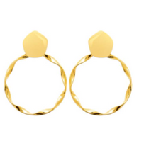 Charger l&#39;image dans la galerie, BOUCLES D&#39;OREILLES Dame pendentifs anneau torsadé ACIER DORE INOXYDABLE
