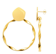 Charger l&#39;image dans la galerie, BOUCLES D&#39;OREILLES Dame pendentifs anneau torsadé ACIER DORE INOXYDABLE
