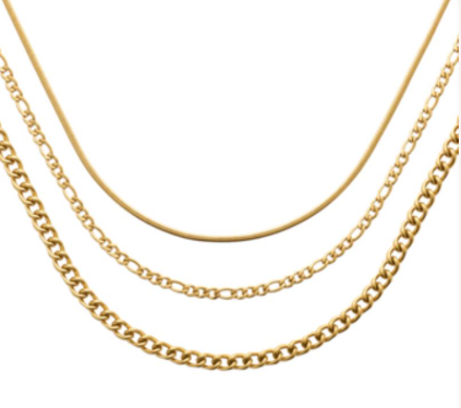 COLLIER Dame ACIER DORE 3 rangs