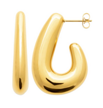 Charger l&#39;image dans la galerie, BOUCLES D&#39;OREILLES Dame 1/2 créole bombée ACIER DORE INOXYDABLE
