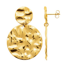 Charger l&#39;image dans la galerie, BOUCLES D&#39;OREILLES Dames pendantes Acier doré 2 pastilles martelées
