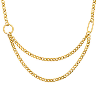 COLLIER Femme double rang ACIER ET PVD DORE