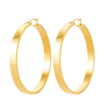 BOUCLES D'OREILLES Dame Créoles fil plat ACIER DORE INOXYDABLE