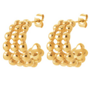 Charger l&#39;image dans la galerie, DEMI CREOLE Femme ACIER DORE BOULES
