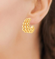 Charger l&#39;image dans la galerie, DEMI CREOLE Femme ACIER DORE BOULES
