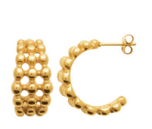 Charger l&#39;image dans la galerie, DEMI CREOLE Femme ACIER DORE BOULES
