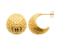 Charger l&#39;image dans la galerie, BOUCLES D&#39;OREILLES Dame 1/2 Créoles ACIER DORE MARTELE
