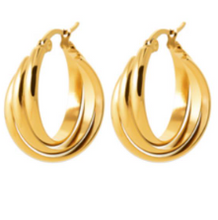 Charger l&#39;image dans la galerie, BOUCLES D&#39;OREILLES Dame Créoles  ACIER DORE INOXYDABLE torsadées
