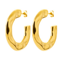 Charger l&#39;image dans la galerie, DEMI CREOLE Femme ACIER DORE ONDULE
