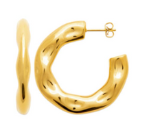 Charger l&#39;image dans la galerie, DEMI CREOLE Femme ACIER DORE ONDULE
