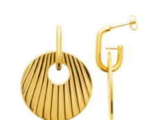 Charger l&#39;image dans la galerie, DEMI CREOLE Femme ACIER DORE avec pastille striée
