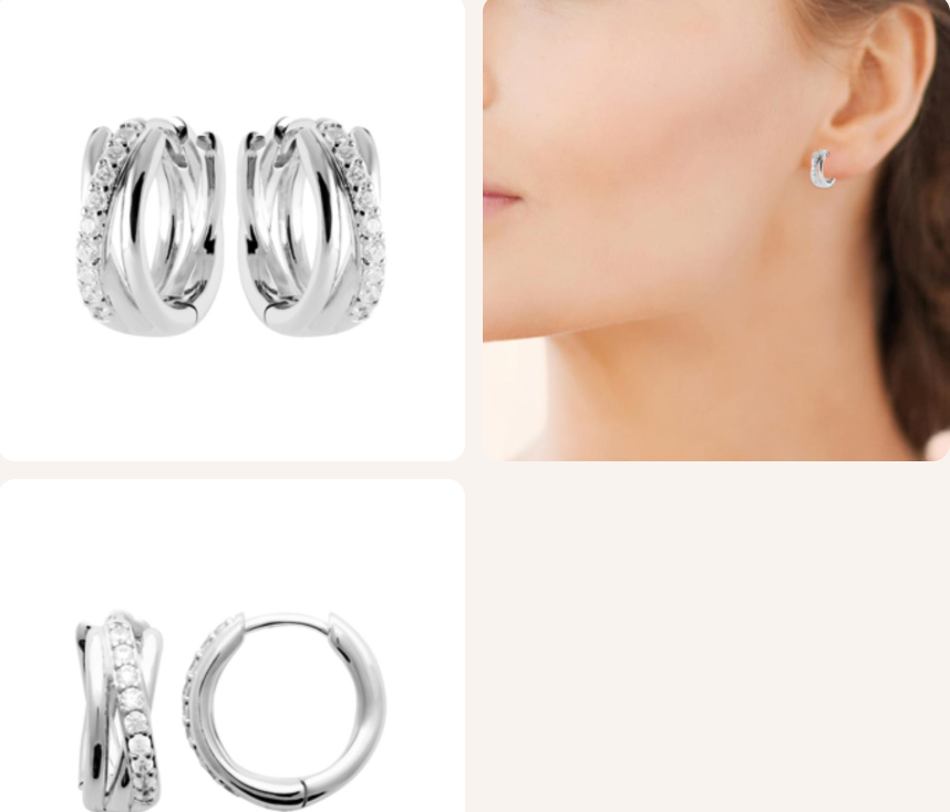 BOUCLES D'OREILLES Dame doubles créoles et oxydes blancs  ARGENT RHODIE