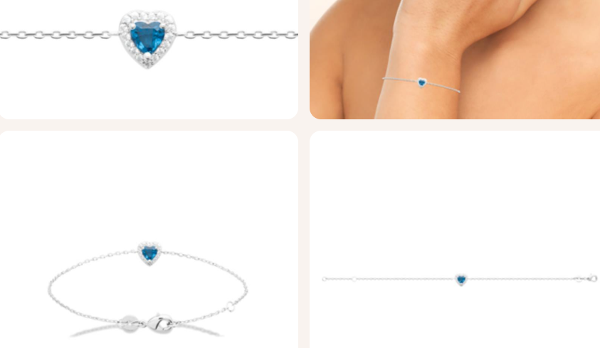 BRACELET Dame Cœur bleu ARGENT RHODIE