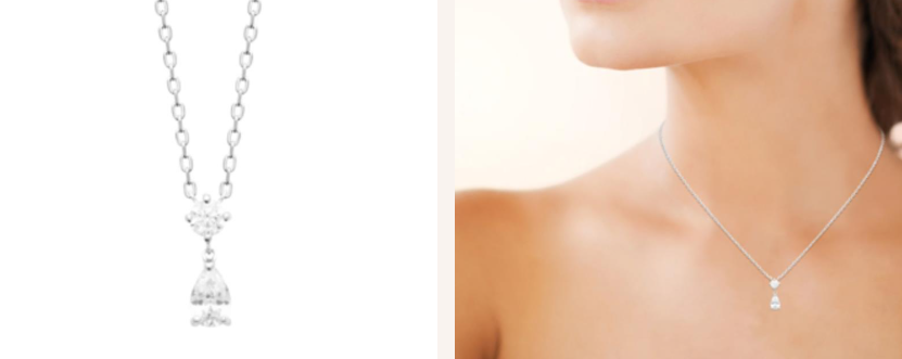 COLLIER Dame pendentif oxydes blancs ARGENT RHODIE