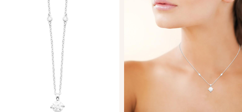 COLLIER Dame  pendentif oxydes de  zirconium ARGENT RHODIE